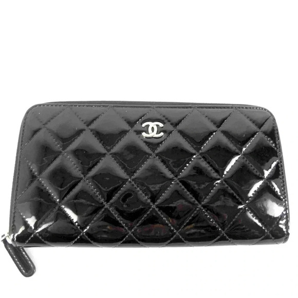 CHANEL Handbags - Vintage Chanel Quilted Enameled Leather Long Wallet